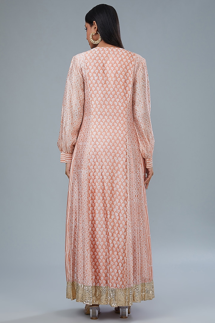 Pink Kora Silk Block Printed Kurta Set by Prisha's at Pernia's Pop Up Shop