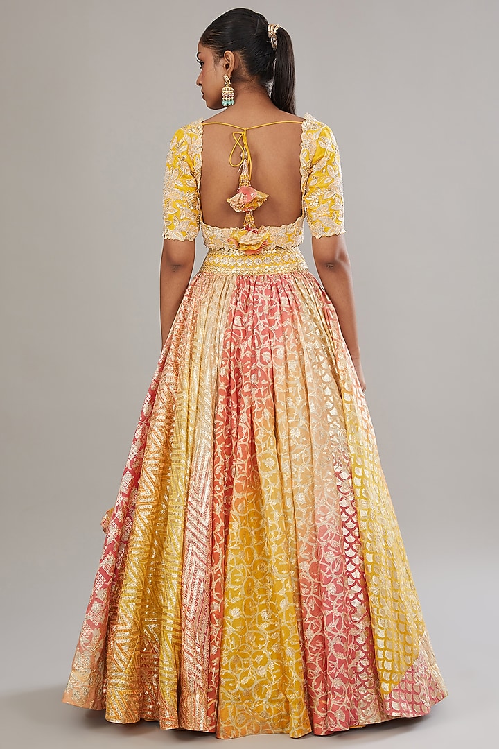 Yellow-Orange Banarasi Hand Embroidered Wedding Lehenga Set by Prisha's at Pernia's Pop Up Shop