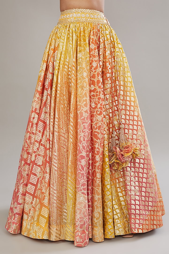 Yellow-Orange Banarasi Hand Embroidered Wedding Lehenga Set by Prisha's at Pernia's Pop Up Shop