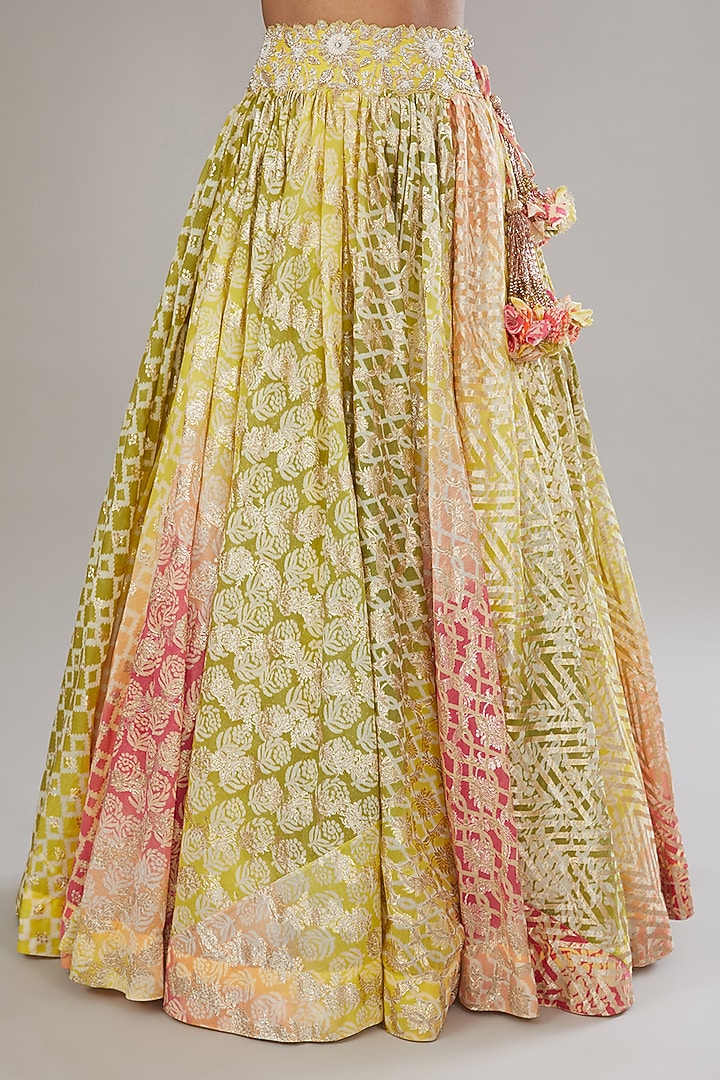 Multi-Colored Chanderi Banarasi Hand Embroidered Wedding Lehenga Set by Prisha's at Pernia's Pop Up Shop