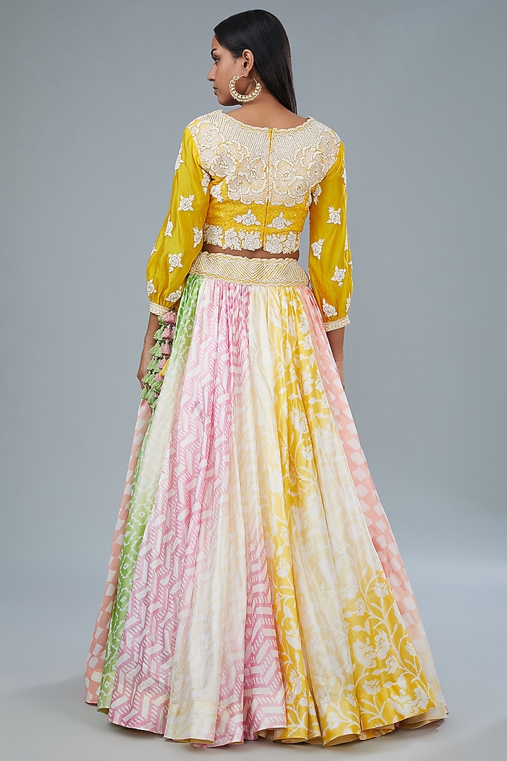 Multi-Colored Kora Silk Paisley Printed Wedding Lehenga Set by Prisha's at Pernia's Pop Up Shop