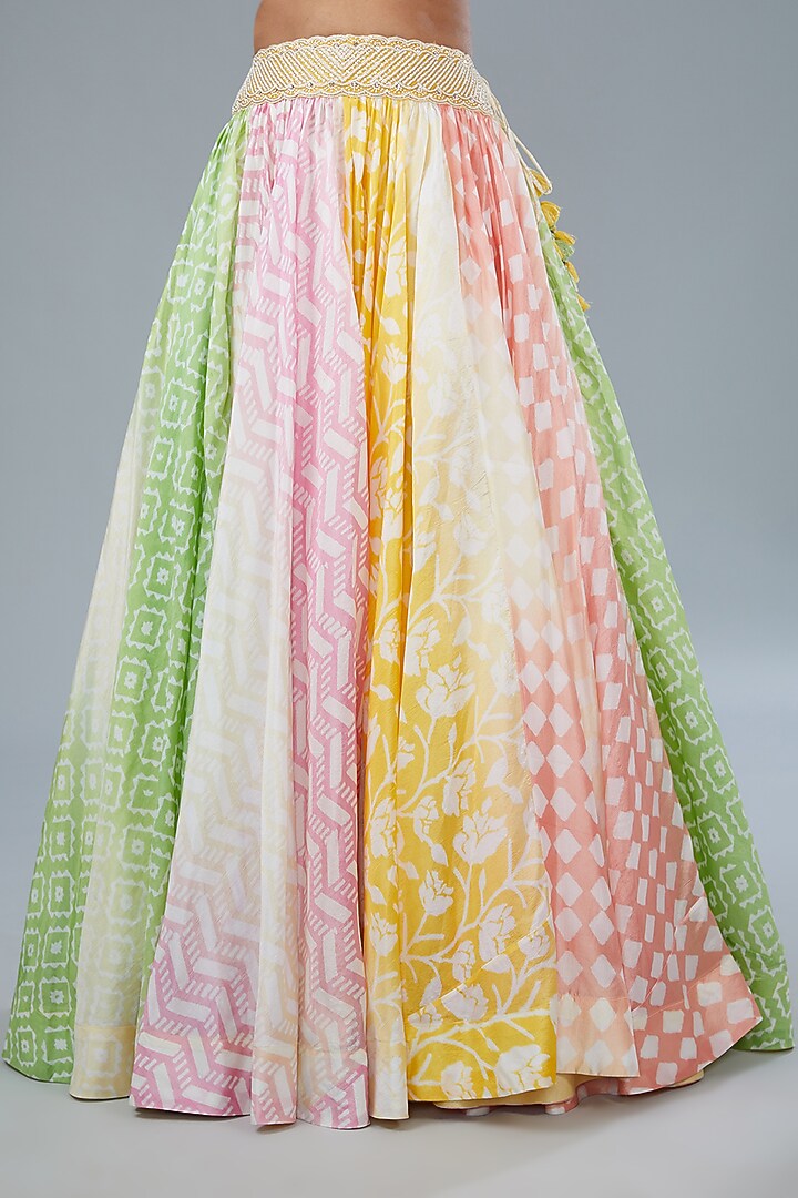 Multi-Colored Kora Silk Paisley Printed Wedding Lehenga Set by Prisha's at Pernia's Pop Up Shop