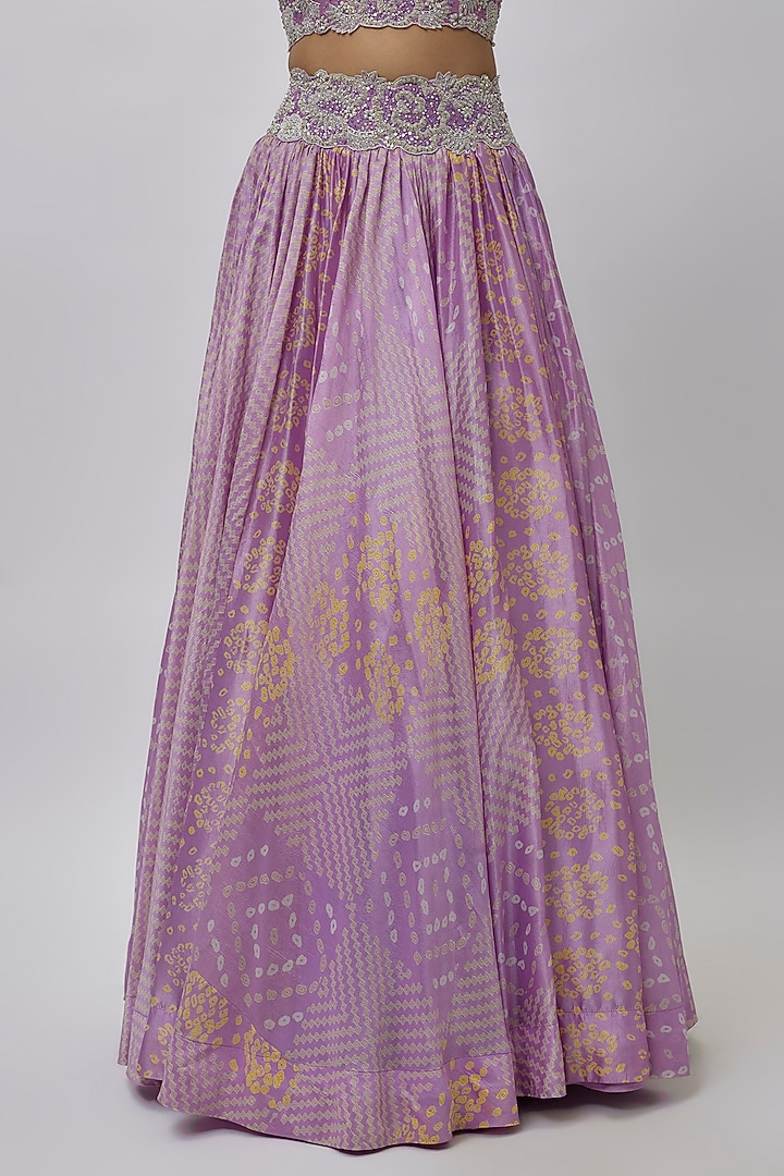 Lilac Kora Silk Bandhani Block Printed Wedding Lehenga Set by Prisha's at Pernia's Pop Up Shop