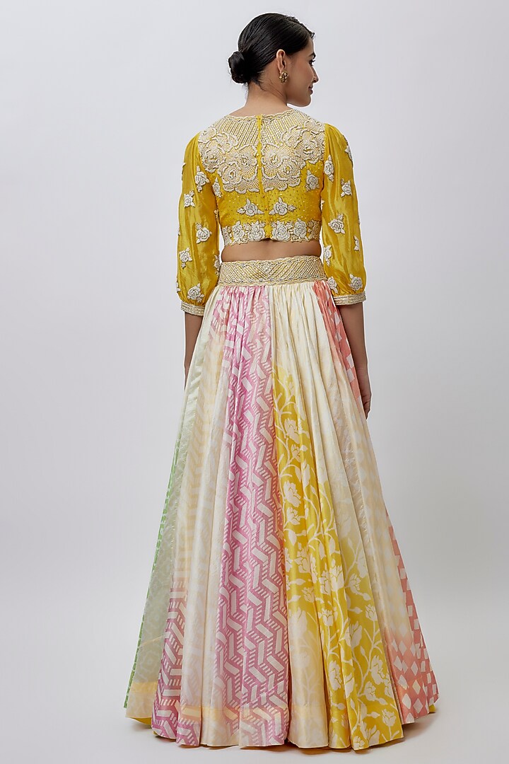 Multi-Colored Kora Silk Block Printed Wedding Lehenga Set by Prisha's at Pernia's Pop Up Shop