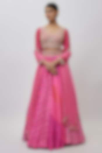 Pink Kora Silk Ajrakh Block Printed Wedding Lehenga Set by Prisha's at Pernia's Pop Up Shop