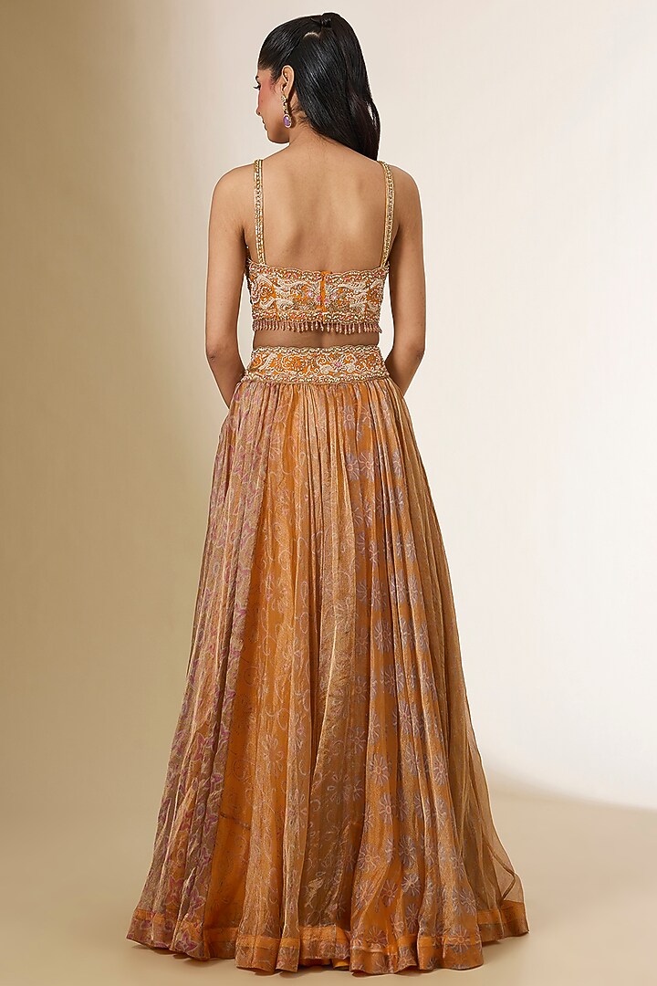 Orange Tissue Organza Printed Wedding Lehenga Set by Prisha's at Pernia's Pop Up Shop