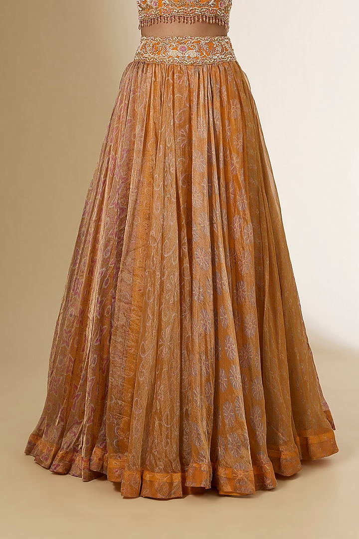 Orange Tissue Organza Printed Wedding Lehenga Set by Prisha's at Pernia's Pop Up Shop