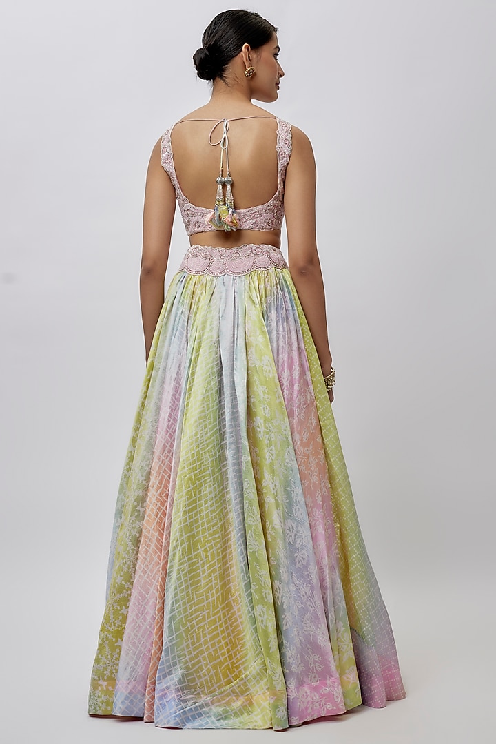 Multi-Colored Kora Silk Block Printed Wedding Lehenga Set by Prisha's at Pernia's Pop Up Shop