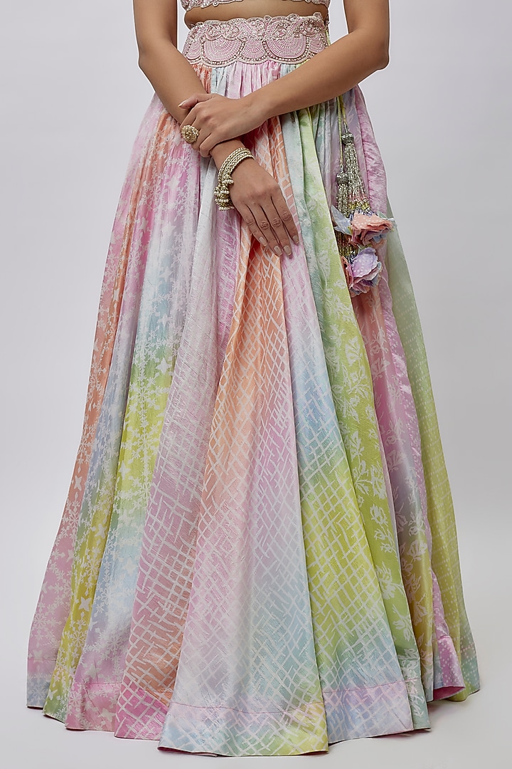 Multi-Colored Kora Silk Block Printed Wedding Lehenga Set by Prisha's at Pernia's Pop Up Shop