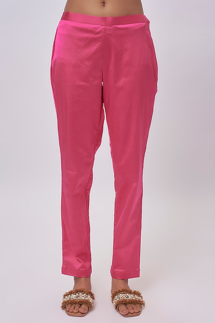 Pink Kora Silk Ajrakh Print & Floral Embroidered Co-Ord Set by Prisha's at Pernia's Pop Up Shop