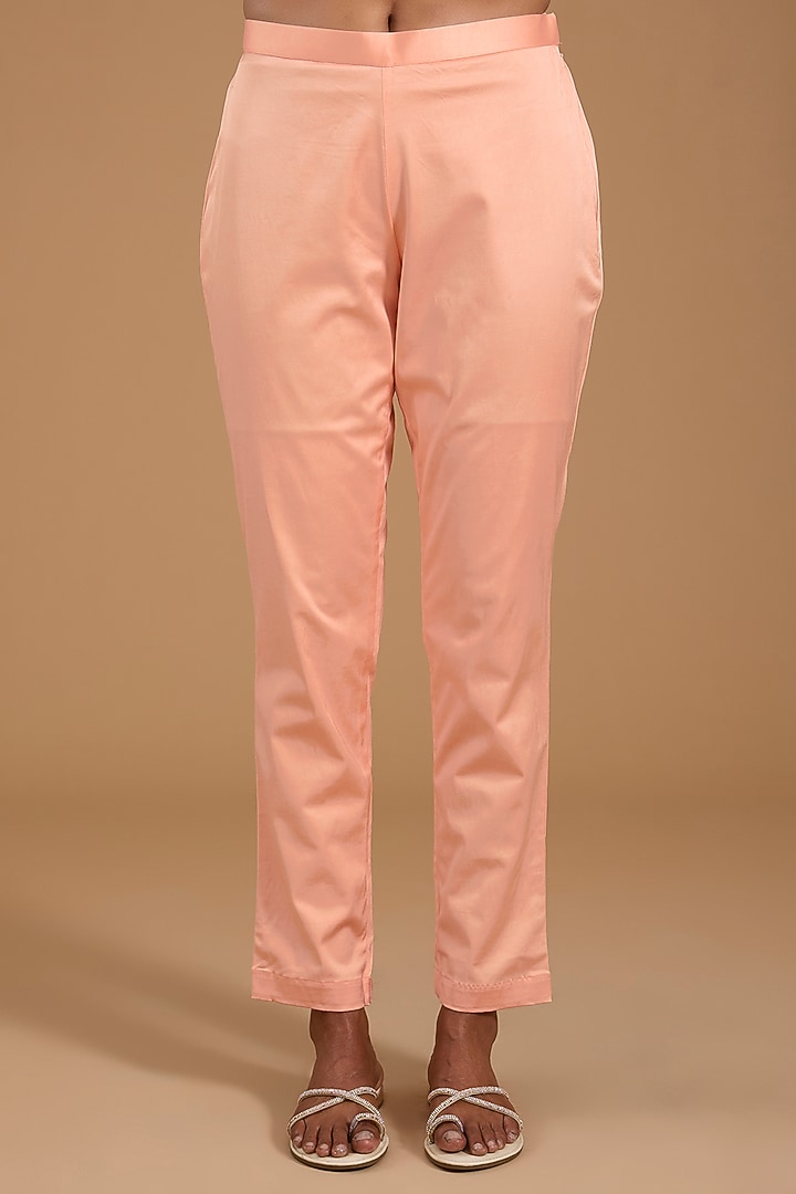 Peach Kora Silk Printed & Embroidered Co-ord Set by Prisha's at Pernia's Pop Up Shop