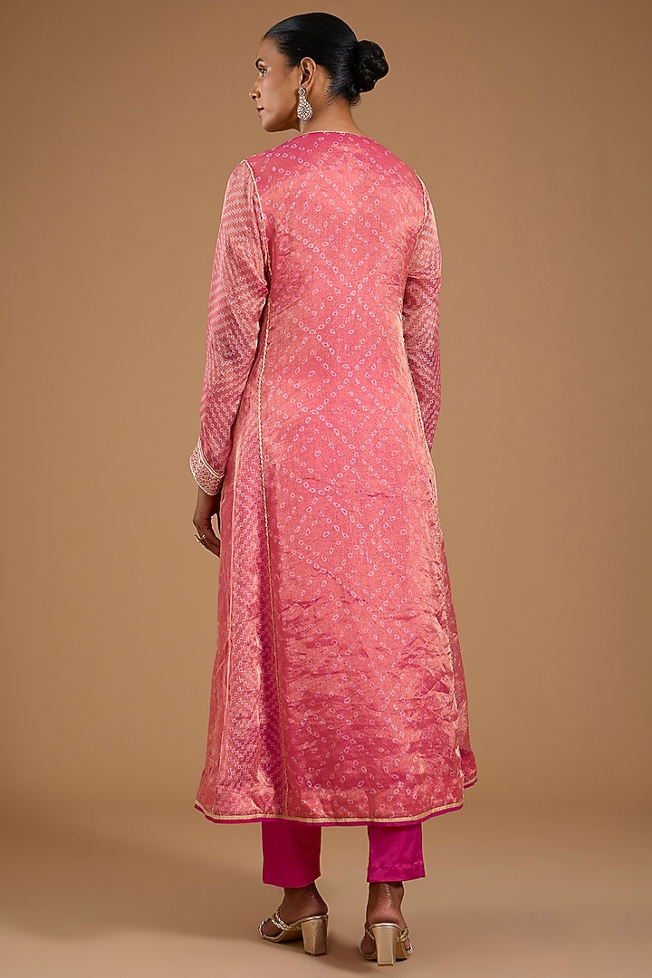 Magenta Tissue Organza Printed & Embroidered Kurta Set by Prisha's at Pernia's Pop Up Shop