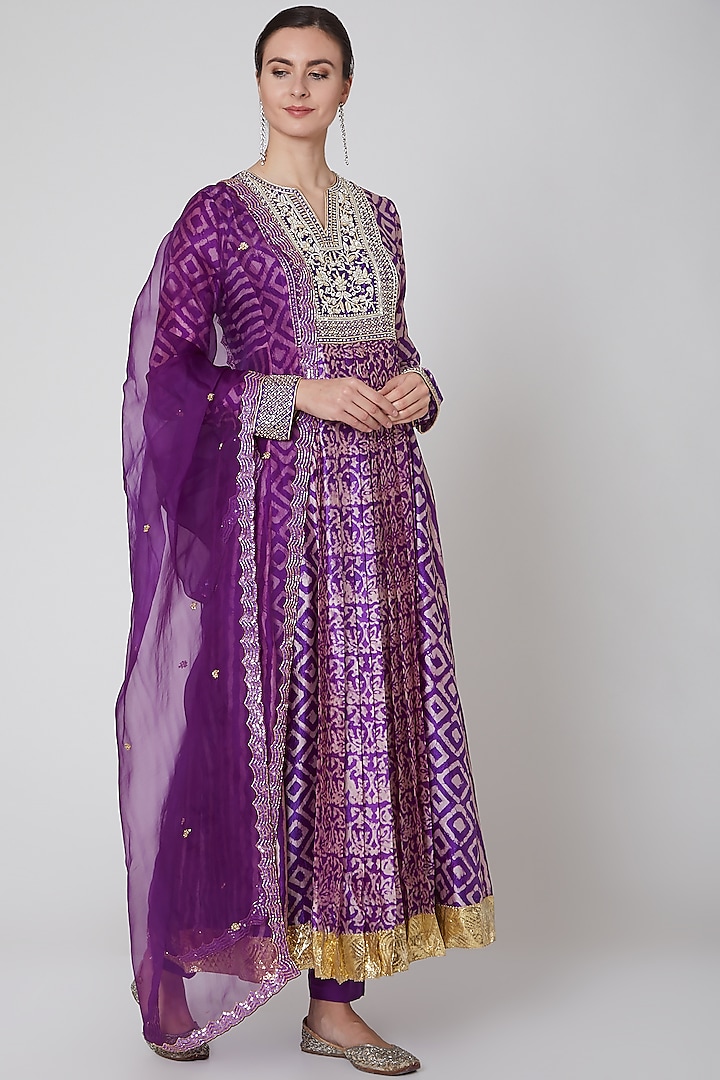 Purple Embroidered Kurta Set by Prisha's