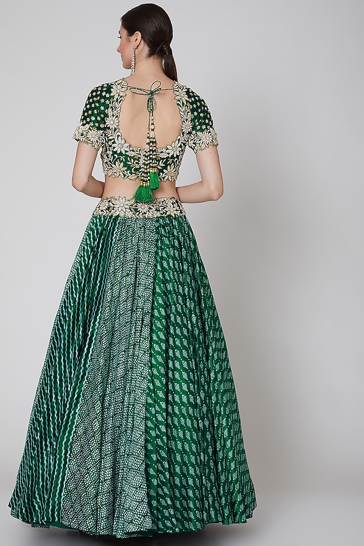 Emerald Green Embroidered Wedding Lehenga Set by Prisha's at Pernia's Pop Up Shop