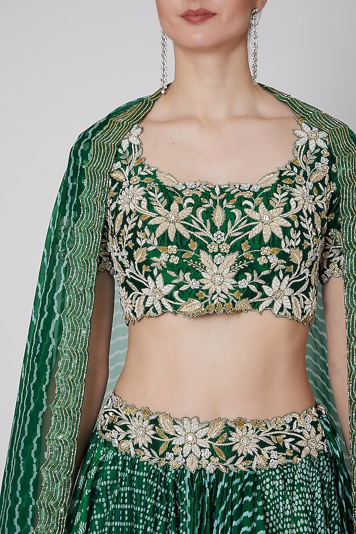 Emerald Green Embroidered Wedding Lehenga Set by Prisha's at Pernia's Pop Up Shop