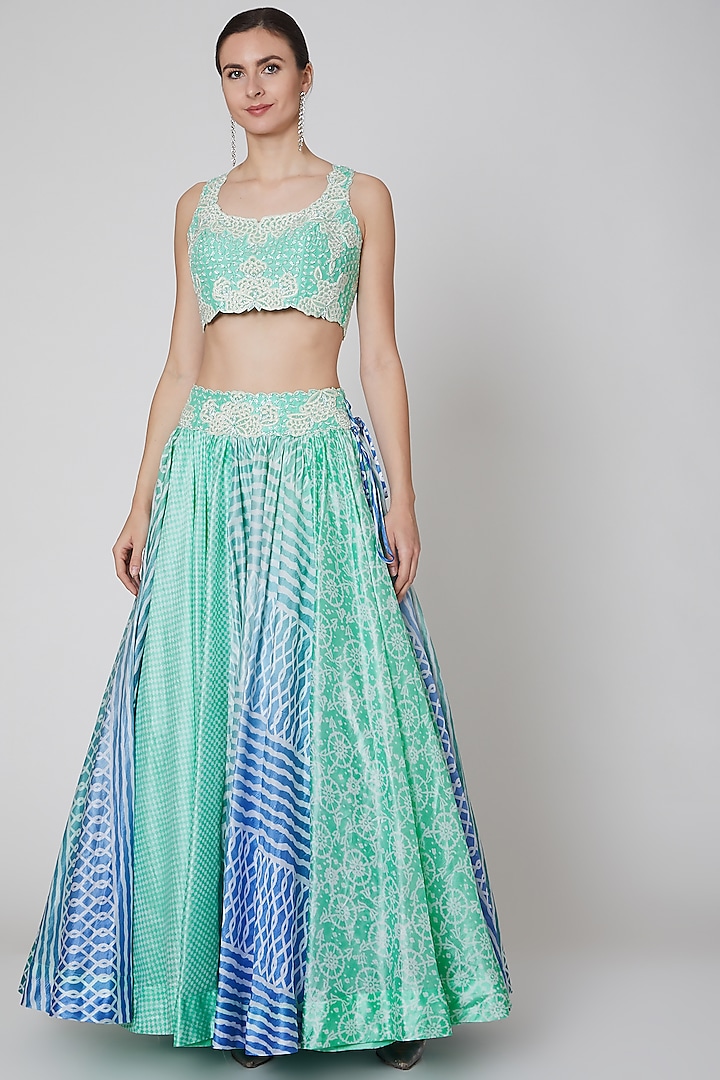 Mint Green Embroidered Lehenga Set by Prisha's