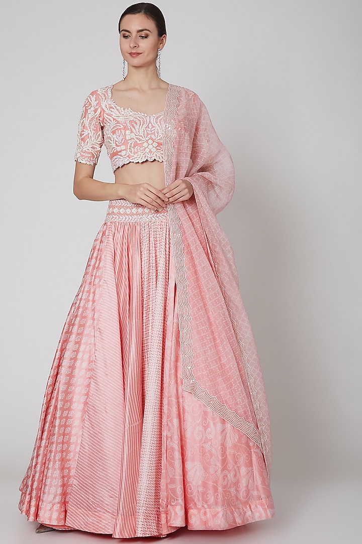 Peach Embroidered Wedding Lehenga Set by Prisha's at Pernia's Pop Up Shop