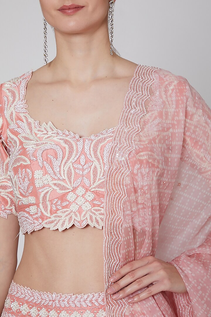Peach Embroidered Wedding Lehenga Set by Prisha's at Pernia's Pop Up Shop