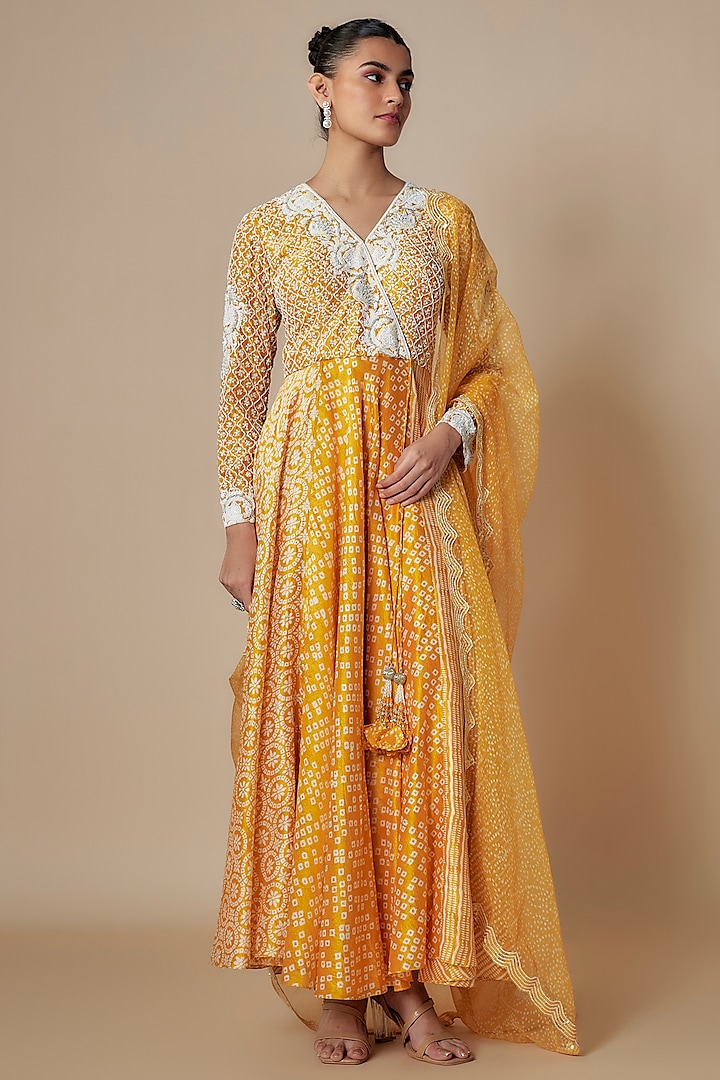 Yellow Silk Anarkali Set by Prisha's at Pernia's Pop Up Shop