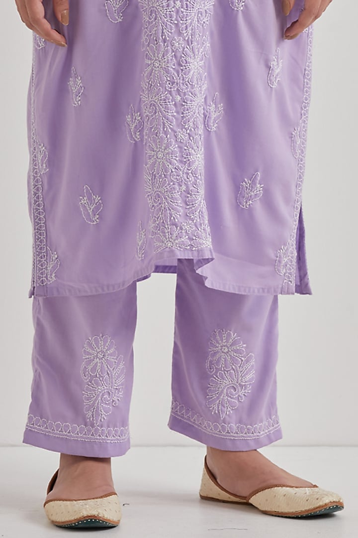 Purple Cotton Chikankari Embroidered Kurta Set by Priya chaudhary at Pernia's Pop Up Shop