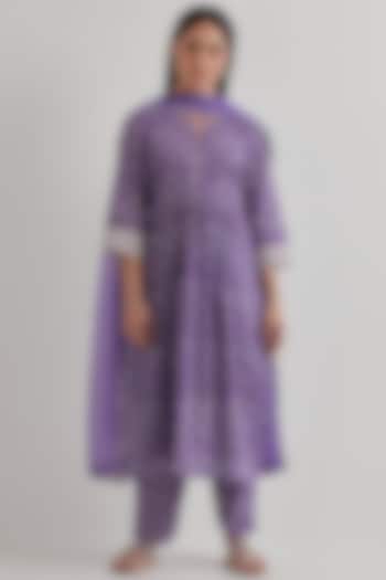 Purple Cotton Printed Kurta Set by Priya chaudhary