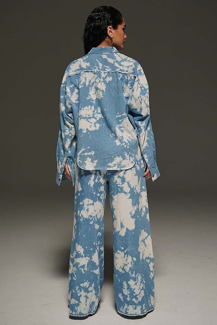 Blue & White Soft Denim Tie-Dye Printed Co-Ord Set by Priyanca Khanna at Pernia's Pop Up Shop