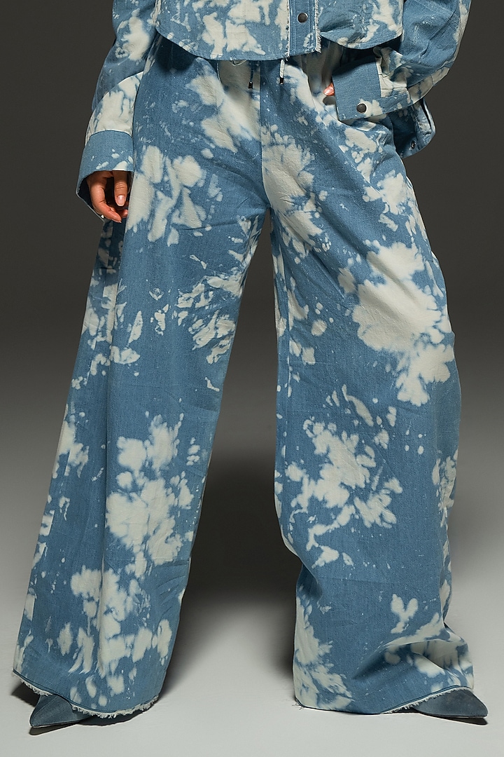 Blue & White Soft Denim Tie-Dye Printed Co-Ord Set by Priyanca Khanna at Pernia's Pop Up Shop