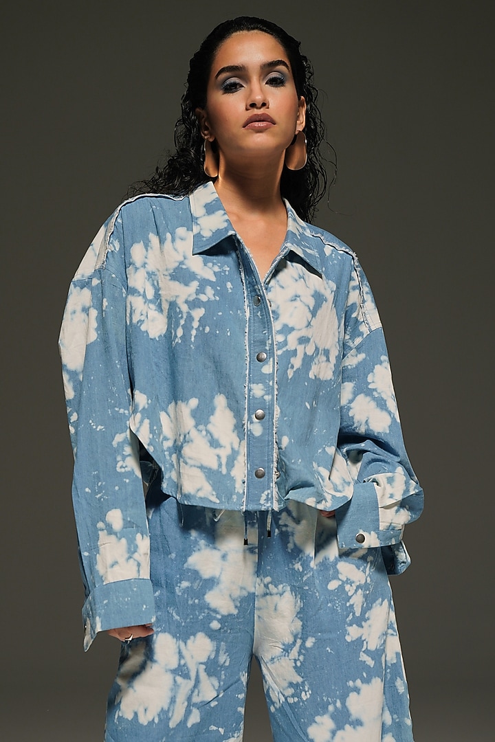 Blue & White Soft Denim Tie-Dye Printed Co-Ord Set by Priyanca Khanna at Pernia's Pop Up Shop