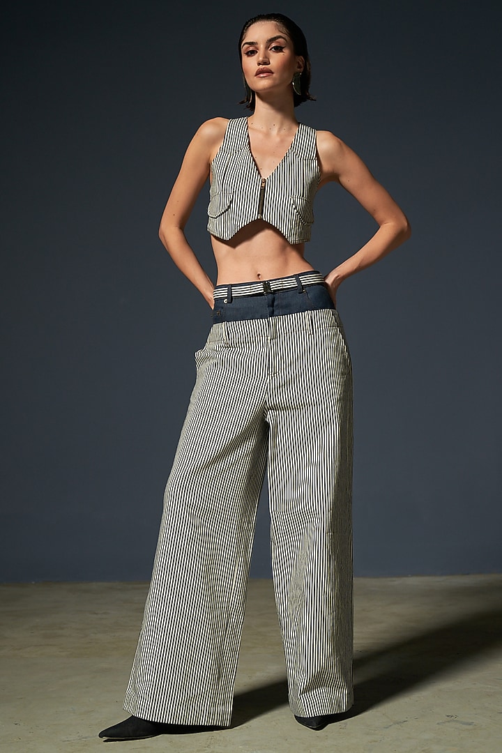 Blue & White Denim Striped Co-Ord Set by Priyanca Khanna at Pernia's Pop Up Shop