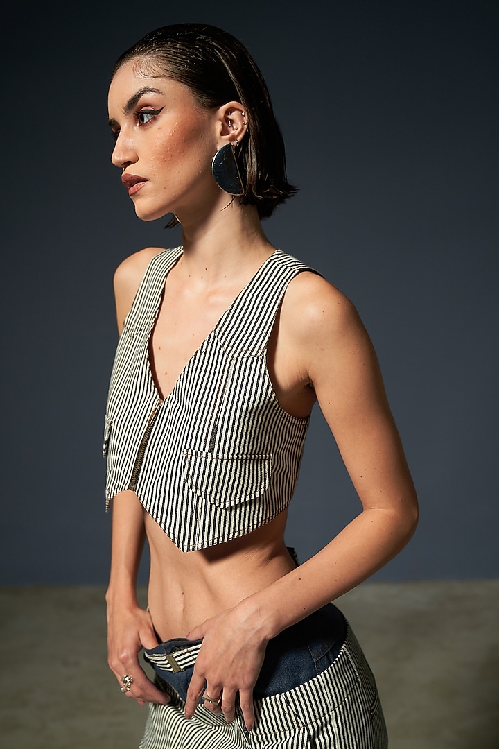 Blue & White Denim Striped Co-Ord Set by Priyanca Khanna at Pernia's Pop Up Shop