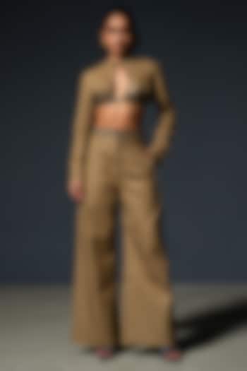 Camel Brown Denim Co-Ord Set by Priyanca Khanna at Pernia's Pop Up Shop