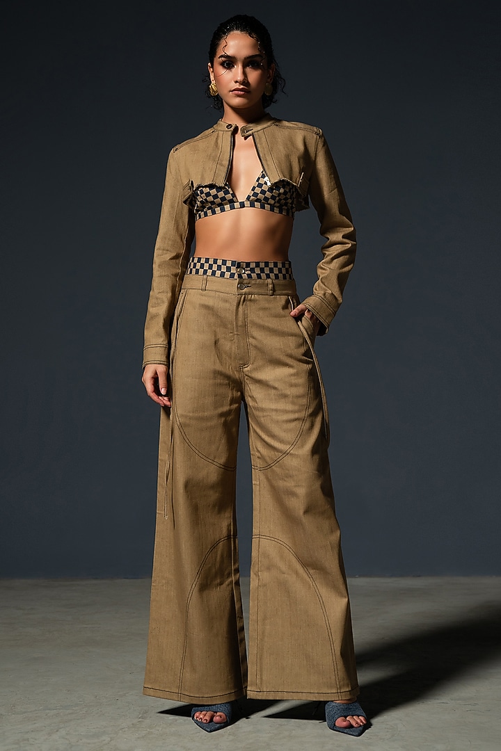Camel Brown Denim Co-Ord Set by Priyanca Khanna at Pernia's Pop Up Shop