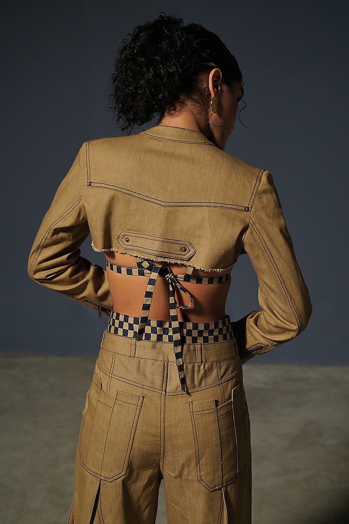 Camel Brown Denim Co-Ord Set by Priyanca Khanna at Pernia's Pop Up Shop