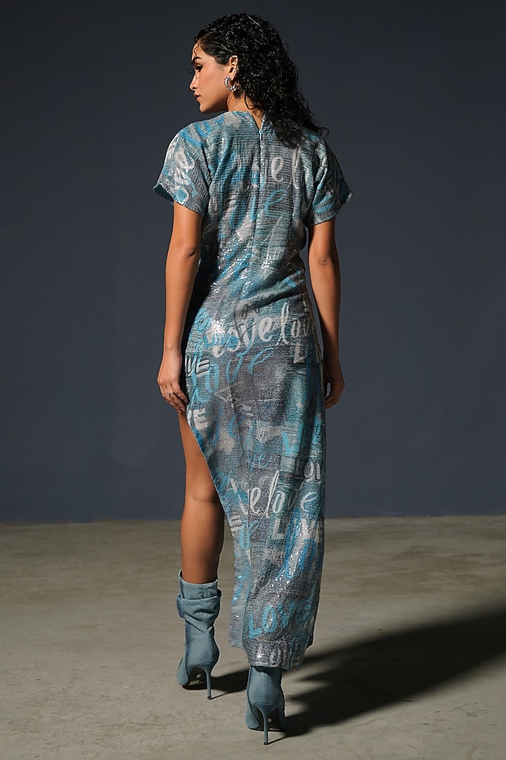Blue Georgette Printed Midi Vacation Dress by Priyanca Khanna at Pernia's Pop Up Shop