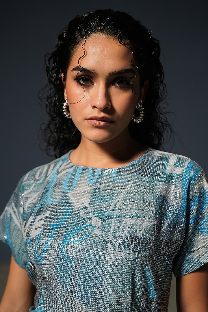 Blue Georgette Printed Midi Vacation Dress by Priyanca Khanna at Pernia's Pop Up Shop