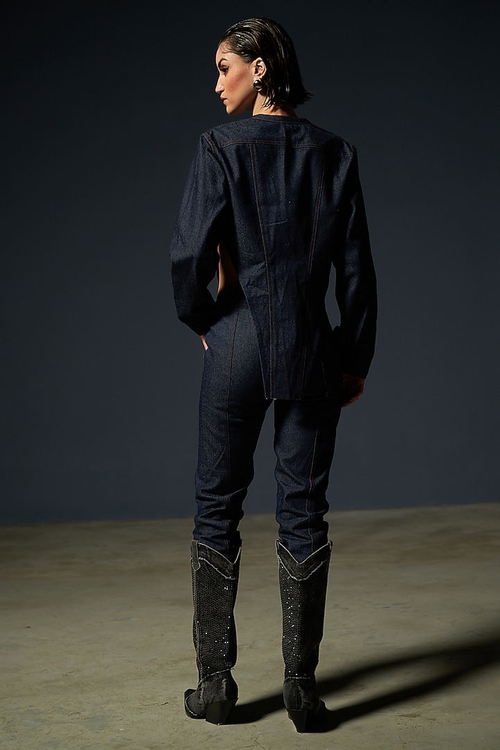 Midnight Blue Denim Pant Set by Priyanca Khanna at Pernia's Pop Up Shop