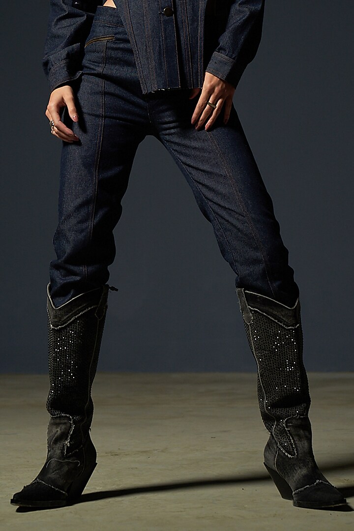 Midnight Blue Denim Pant Set by Priyanca Khanna at Pernia's Pop Up Shop