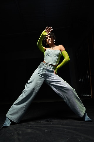 Light Blue Denim High-Waist Pants by Priyanca Khanna
