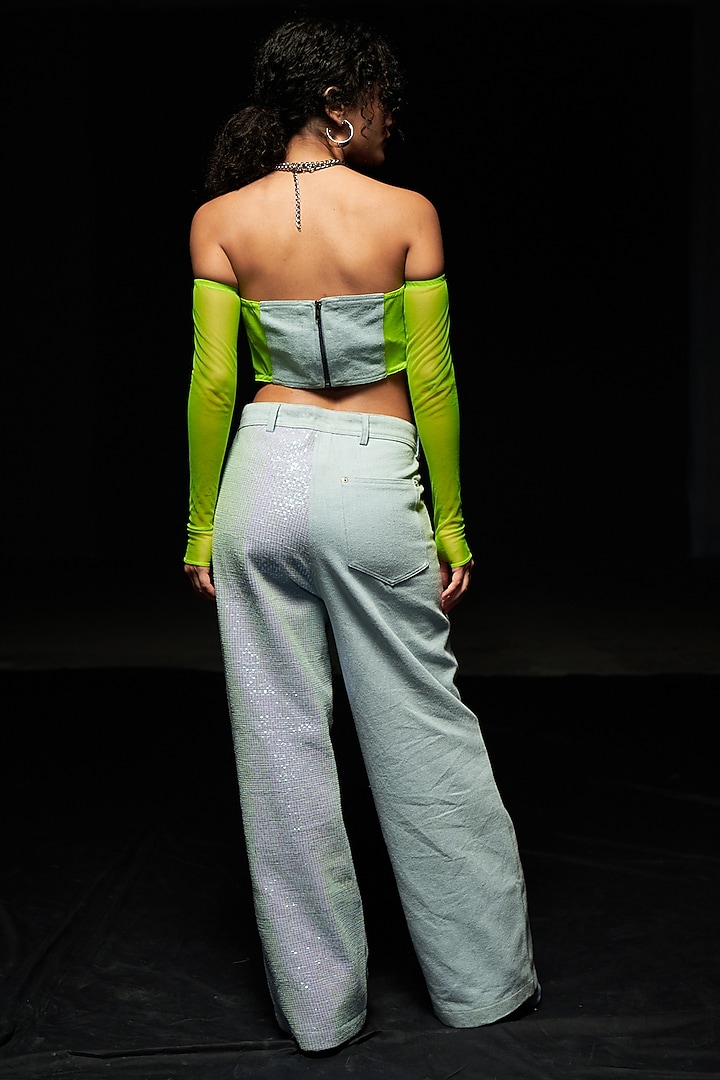 Light Blue Denim High-Waist Pants by Priyanca Khanna at Pernia's Pop Up Shop