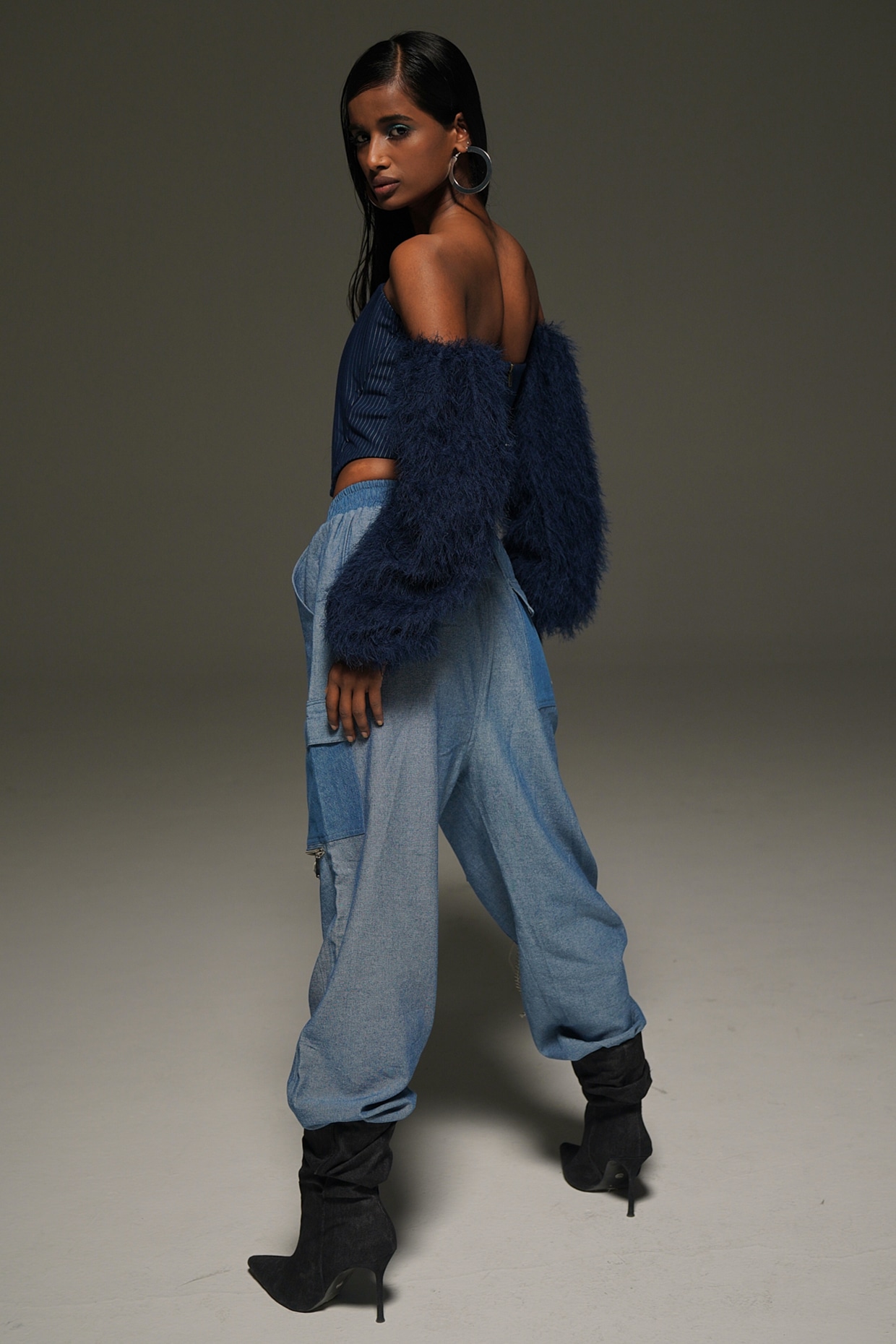 Blue Denim Off-Shoulder Corset Top by Priyanca Khanna at Pernia's