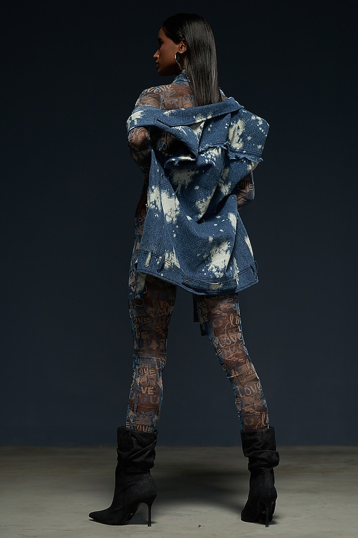 Blue & Grey Lycra Net Digital Printed Jumpsuit by Priyanca Khanna at Pernia's Pop Up Shop