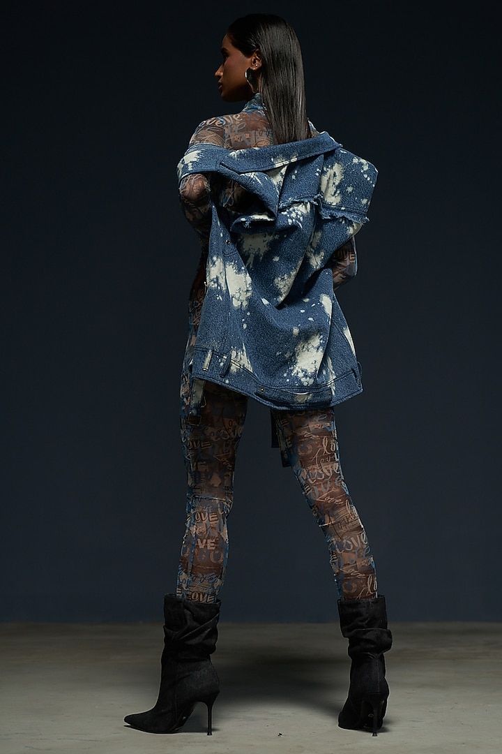White & Blue Denim Tie-Dye Printed Jacket by Priyanca Khanna at Pernia's Pop Up Shop