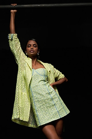 Neon Semi-Sheer Chantilly Blazer by Priyanca Khanna