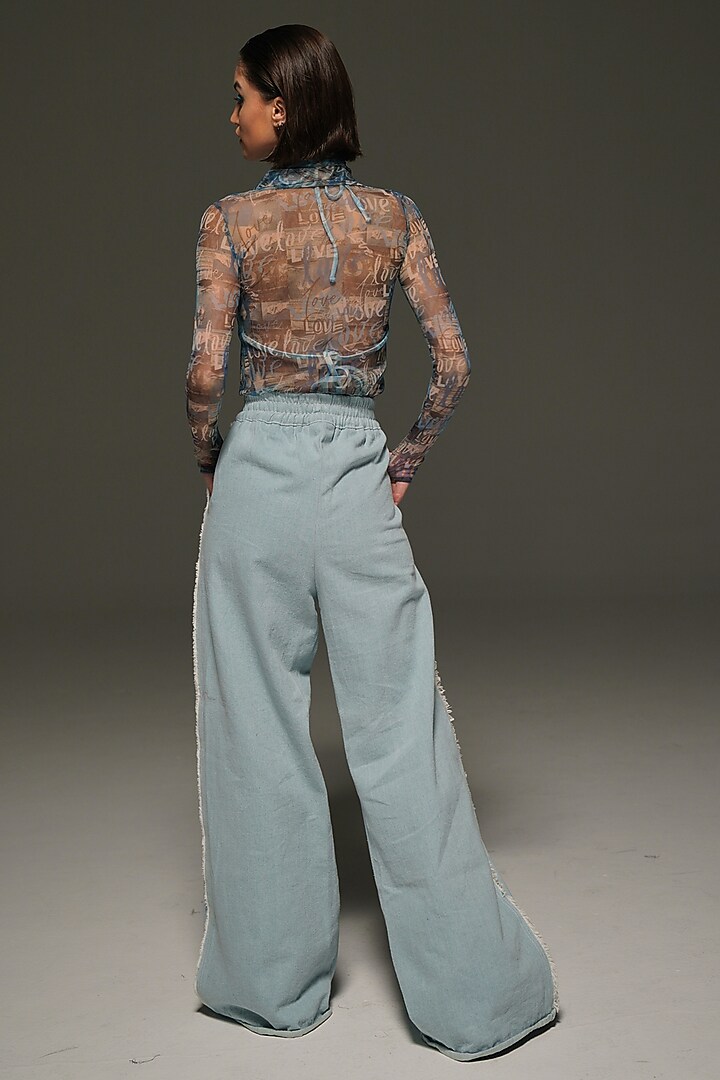 Blue Soft Lycra Net Digital Printed Bodysuit by Priyanca Khanna at Pernia's Pop Up Shop
