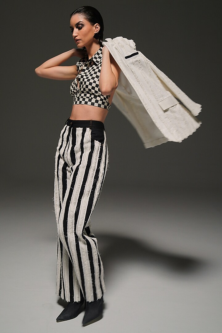 Black & White Cotton Checkered Crop Top by Priyanca Khanna at Pernia's Pop Up Shop