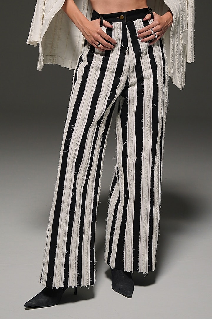 Black & White Denim Striped Pants by Priyanca Khanna