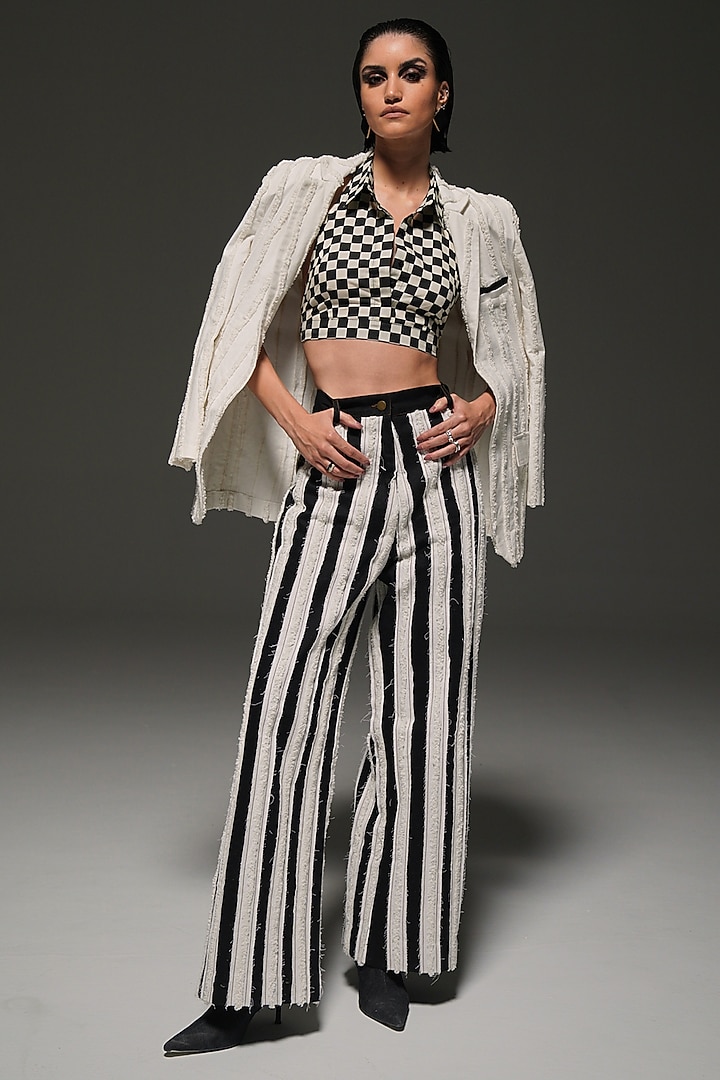 Black & White Denim Striped Pants by Priyanca Khanna at Pernia's Pop Up Shop