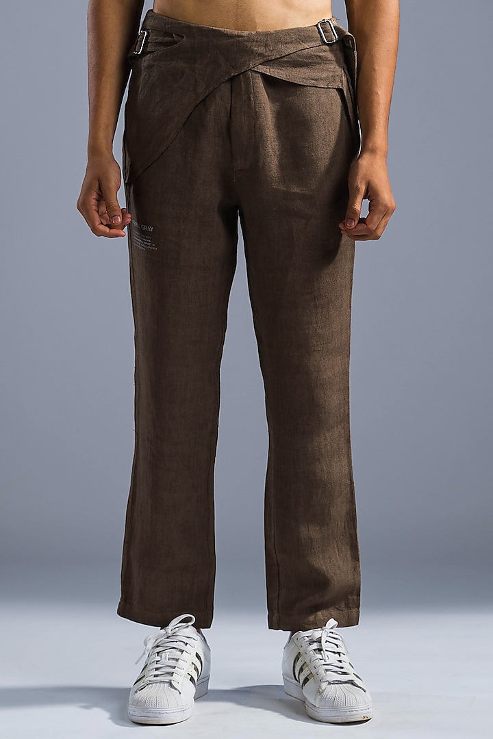 Brown Organic Linen Pants by Primal Gray Men