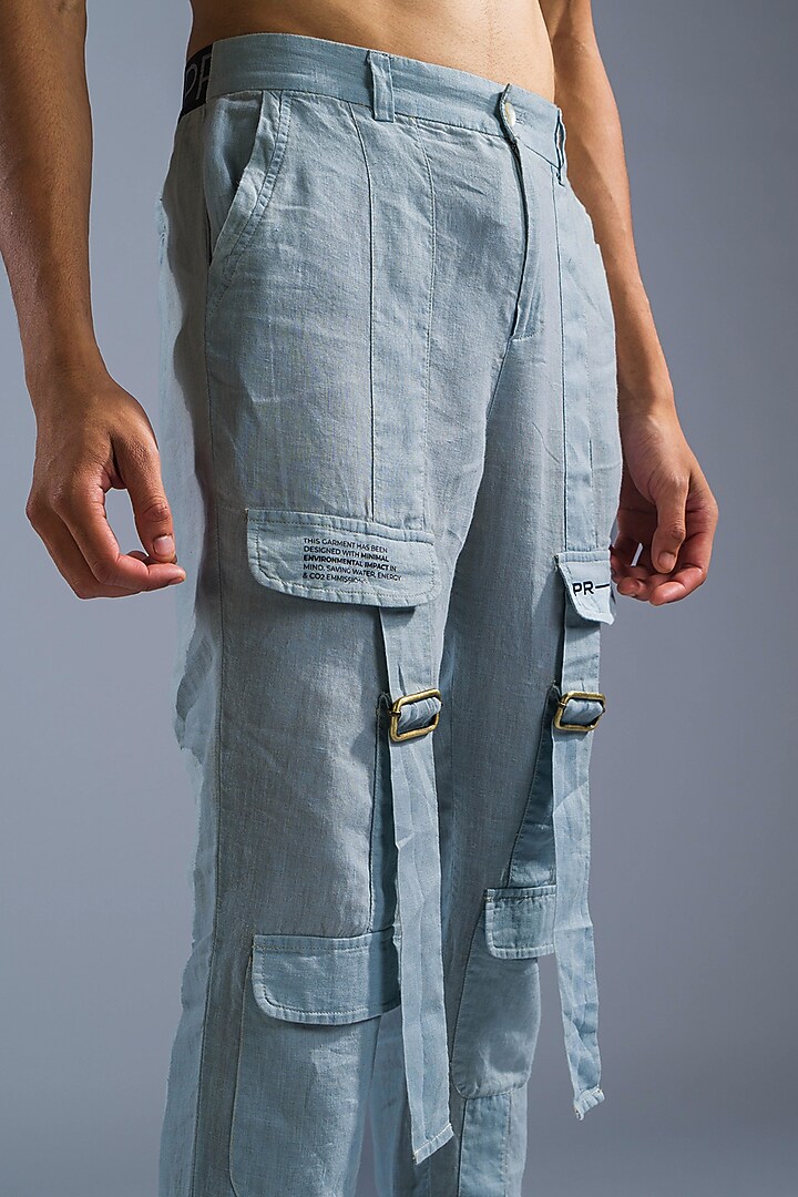 Ice Blue Organic Linen Pants by Primal Gray Men at Pernia's Pop Up Shop