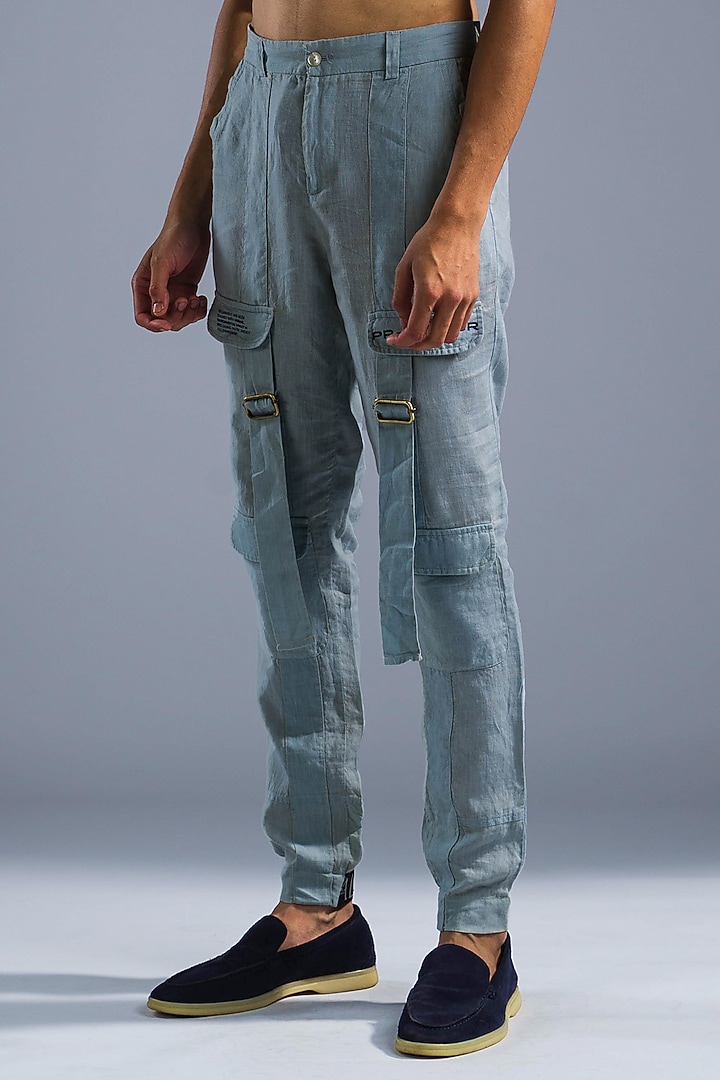 Ice Blue Organic Linen Pants by Primal Gray Men at Pernia's Pop Up Shop
